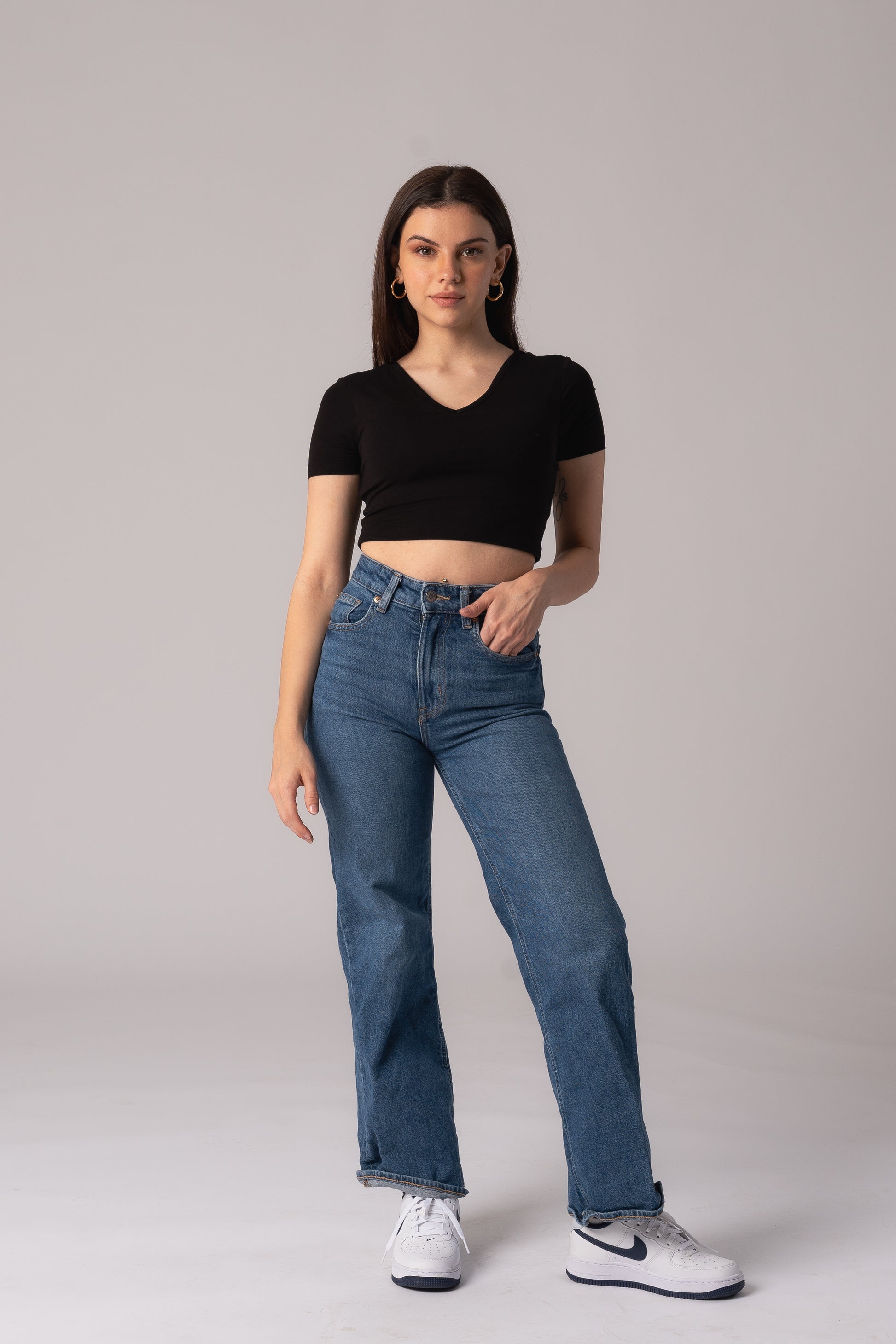 Short Sleeve V-Neck Crop Top with in built bra padding