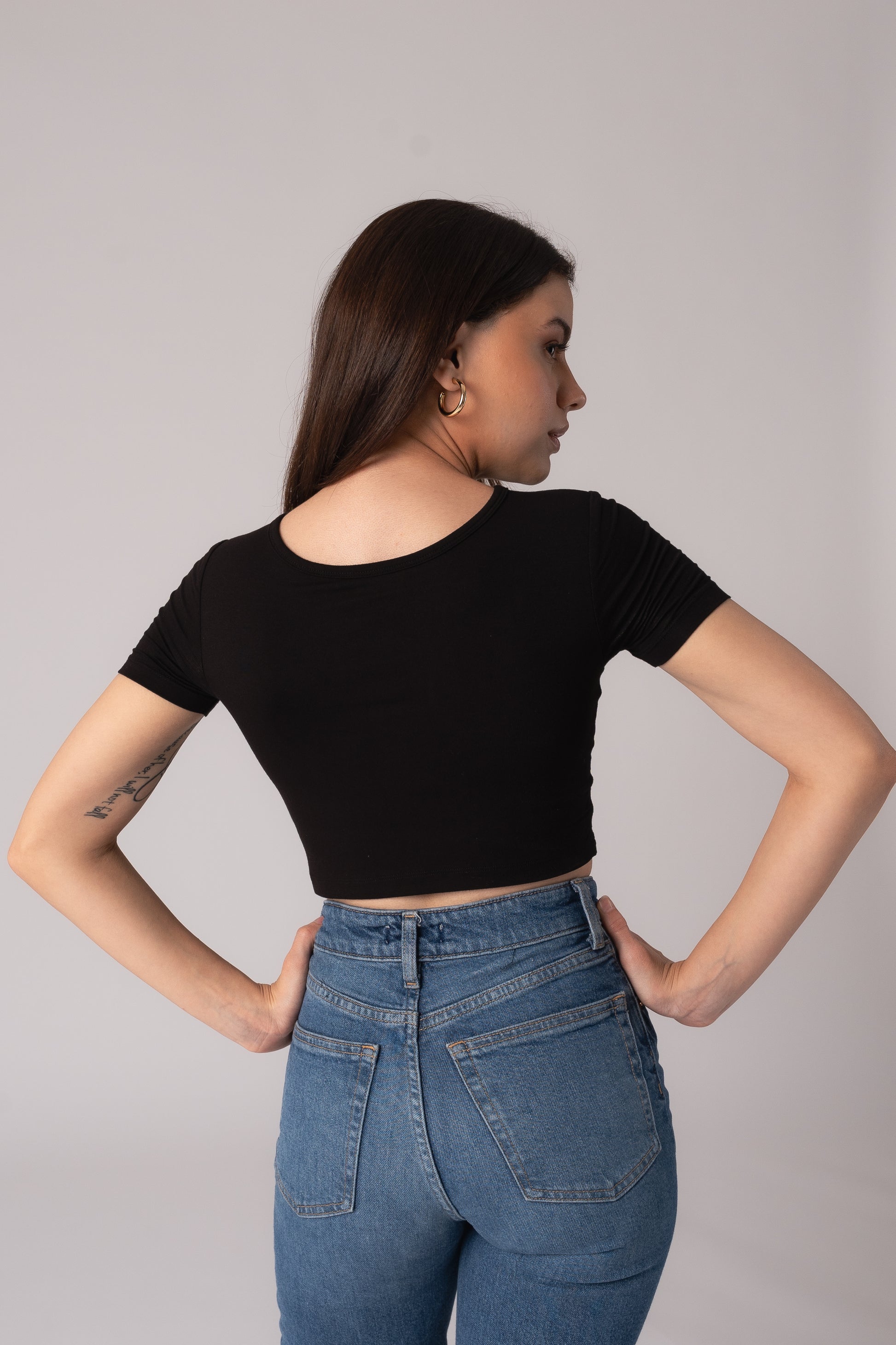 Short Sleeve V-Neck Crop Top with in built bra padding