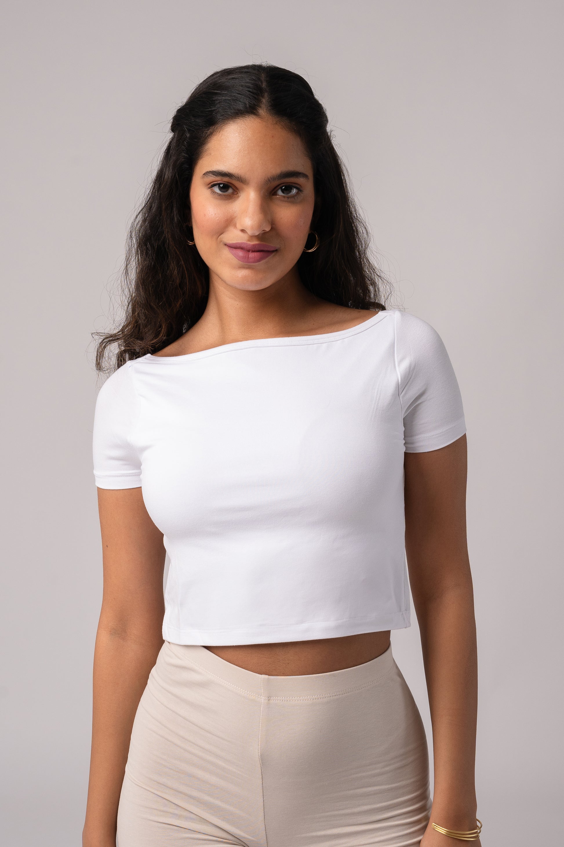 Short Sleeve Backless Crop Top with in built bra padding