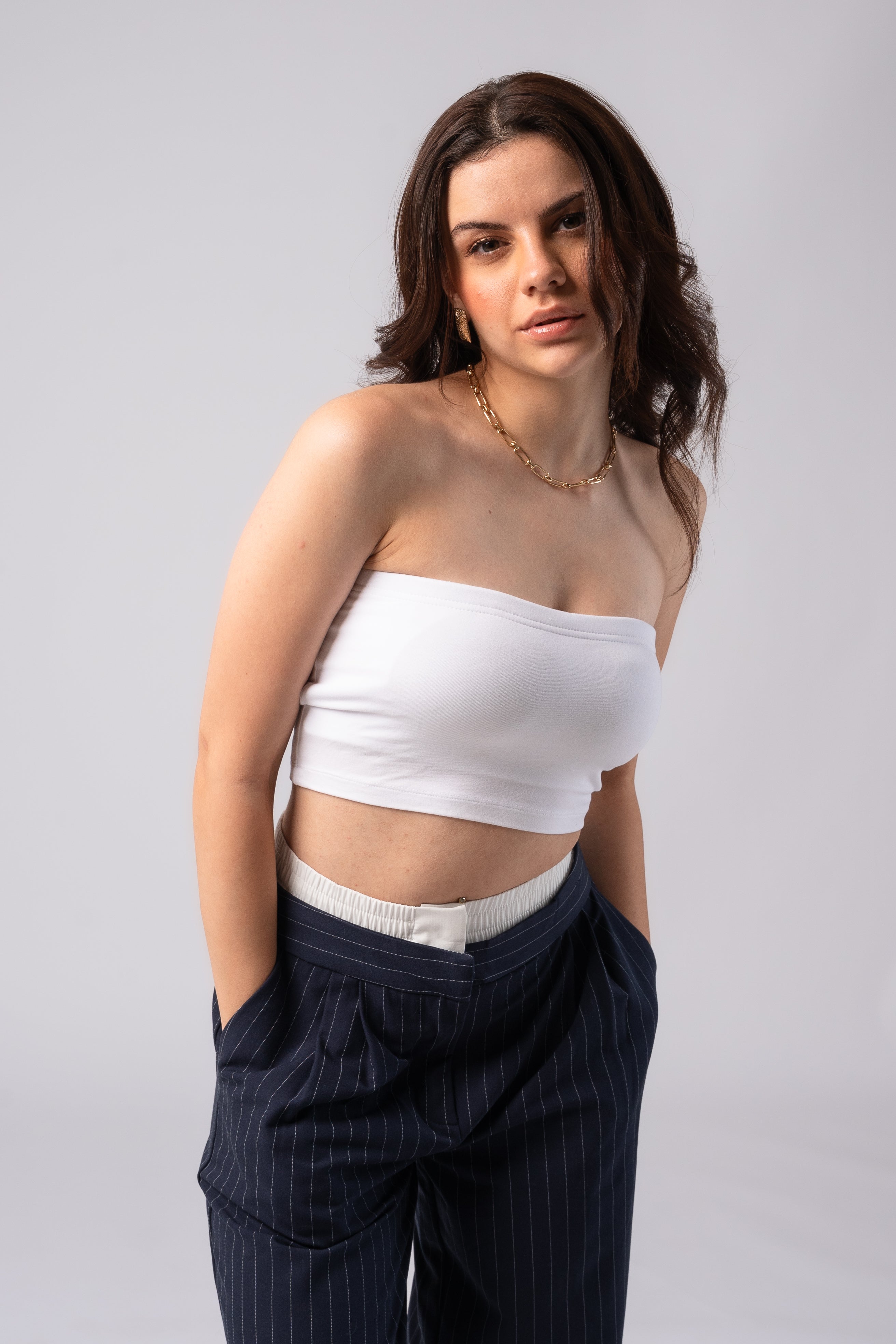 Strapless Tube Crop Top with in built bra padding