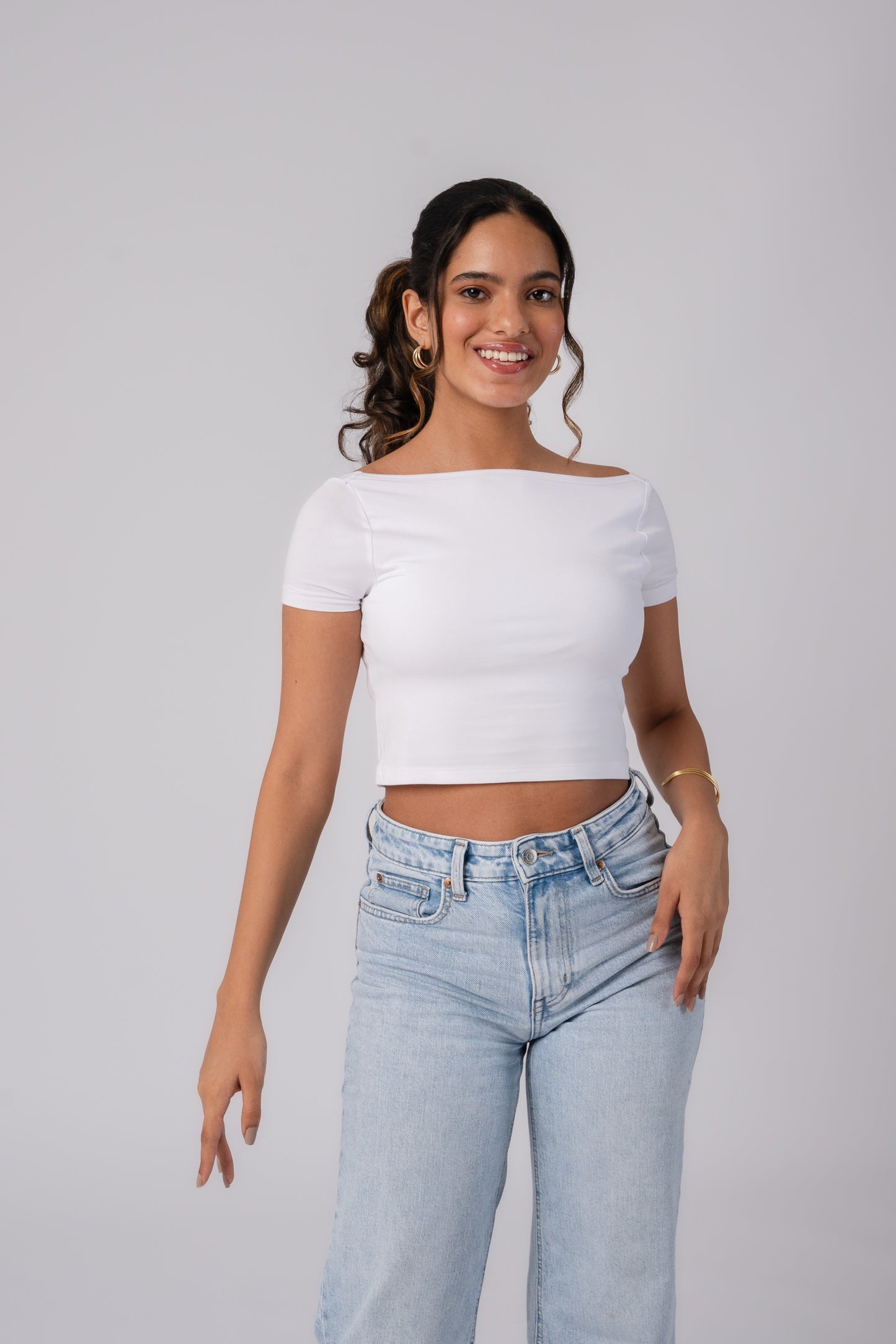 Short Sleeve Backless Crop Top with in built bra padding