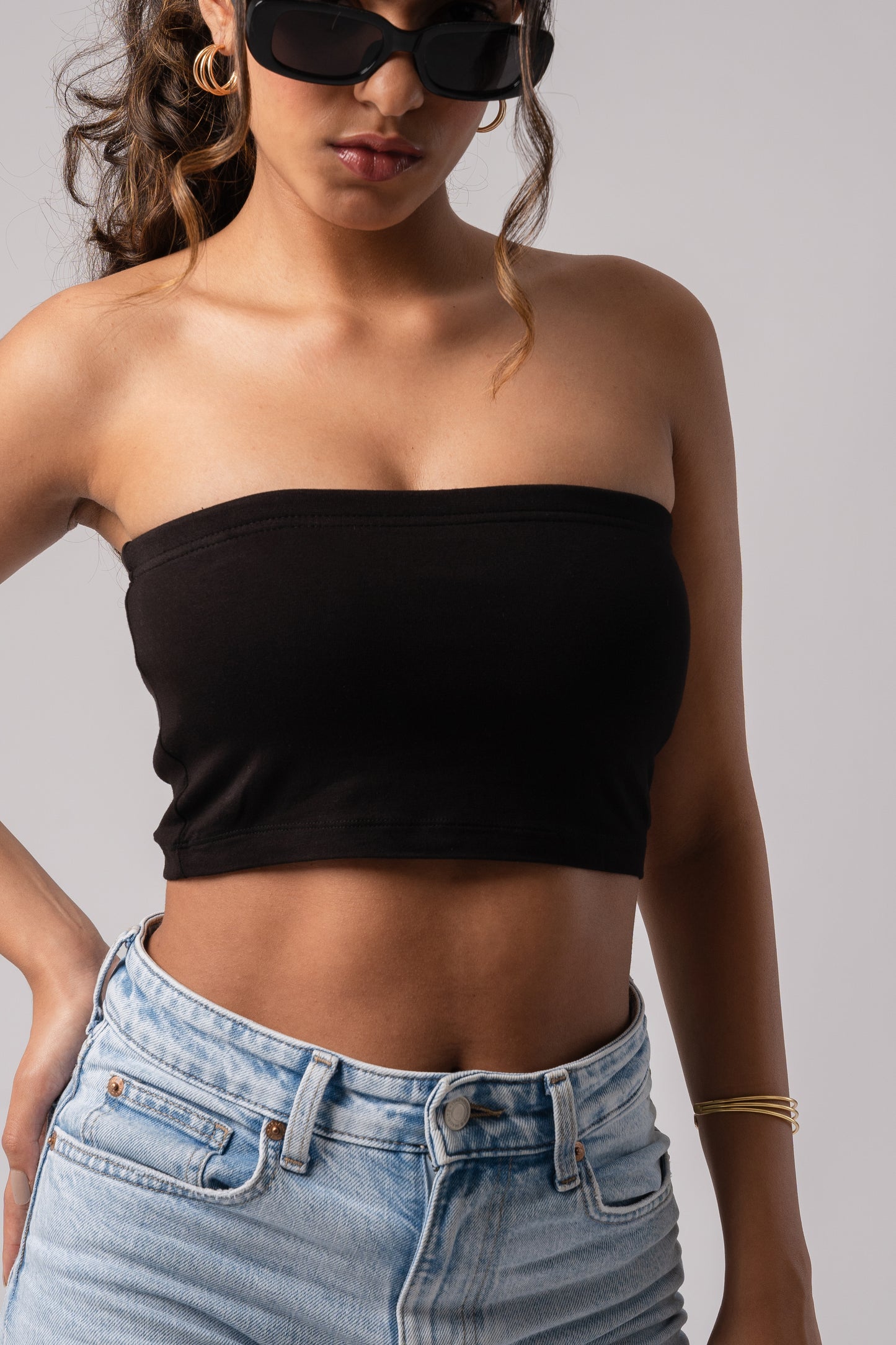 Strapless Tube Crop Top with in built bra padding