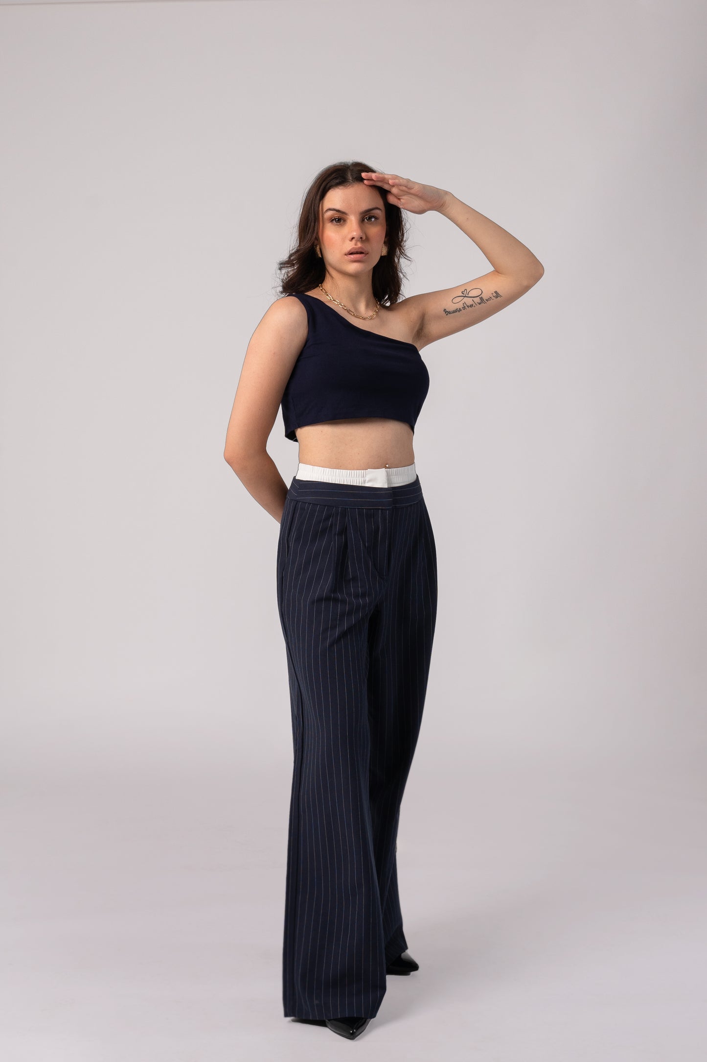 Sleeveless One Shoulder Crop Top with in built bra padding
