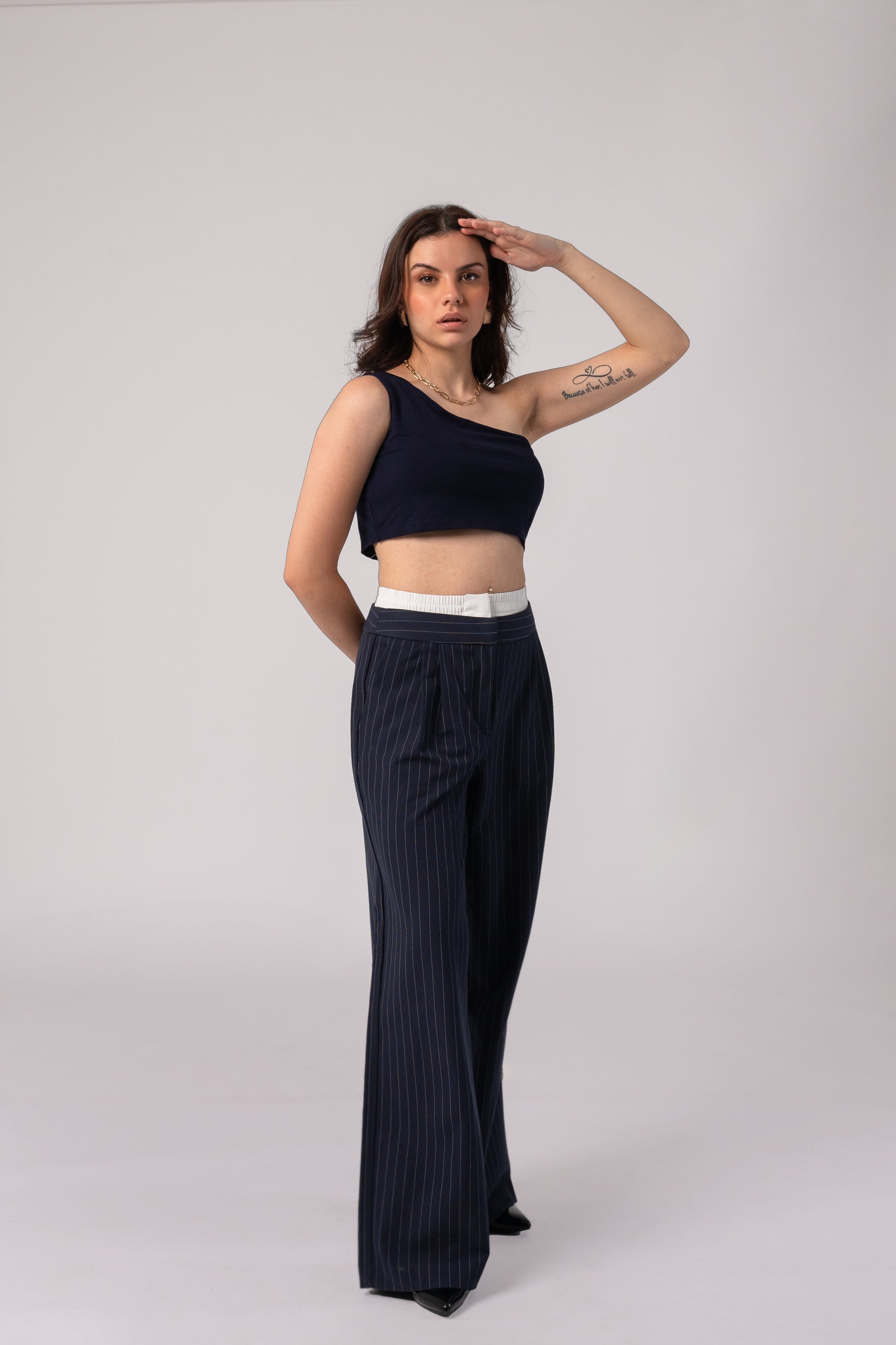 Sleeveless One Shoulder Crop Top with in built bra padding