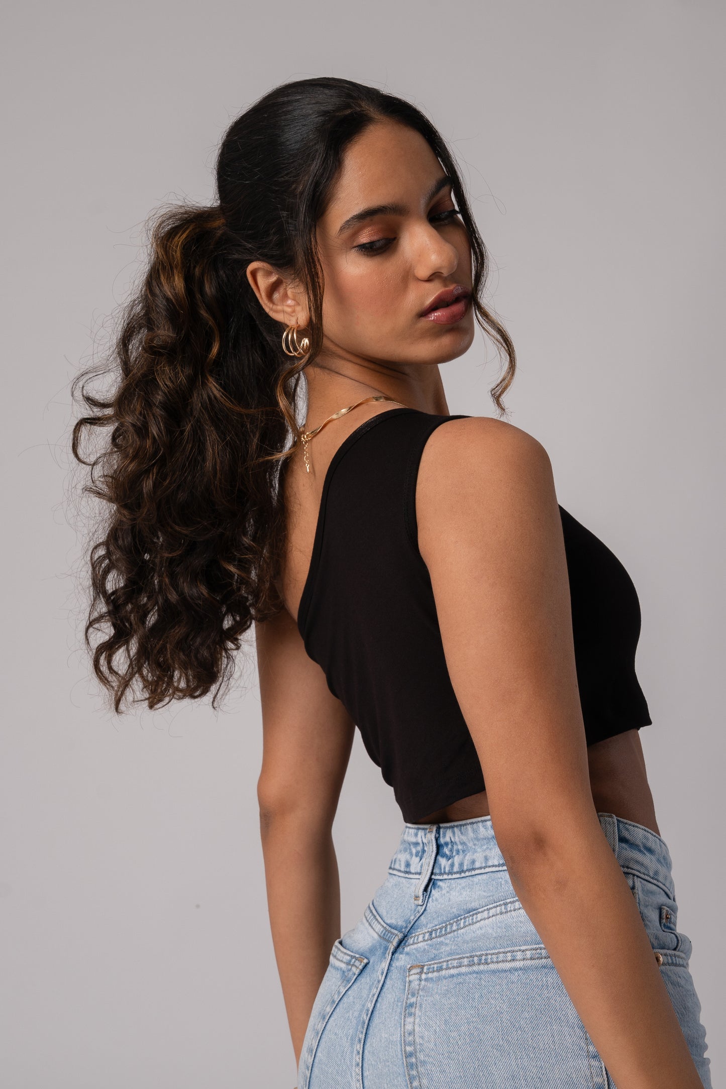 Sleeveless One Shoulder Crop Top with in built bra padding