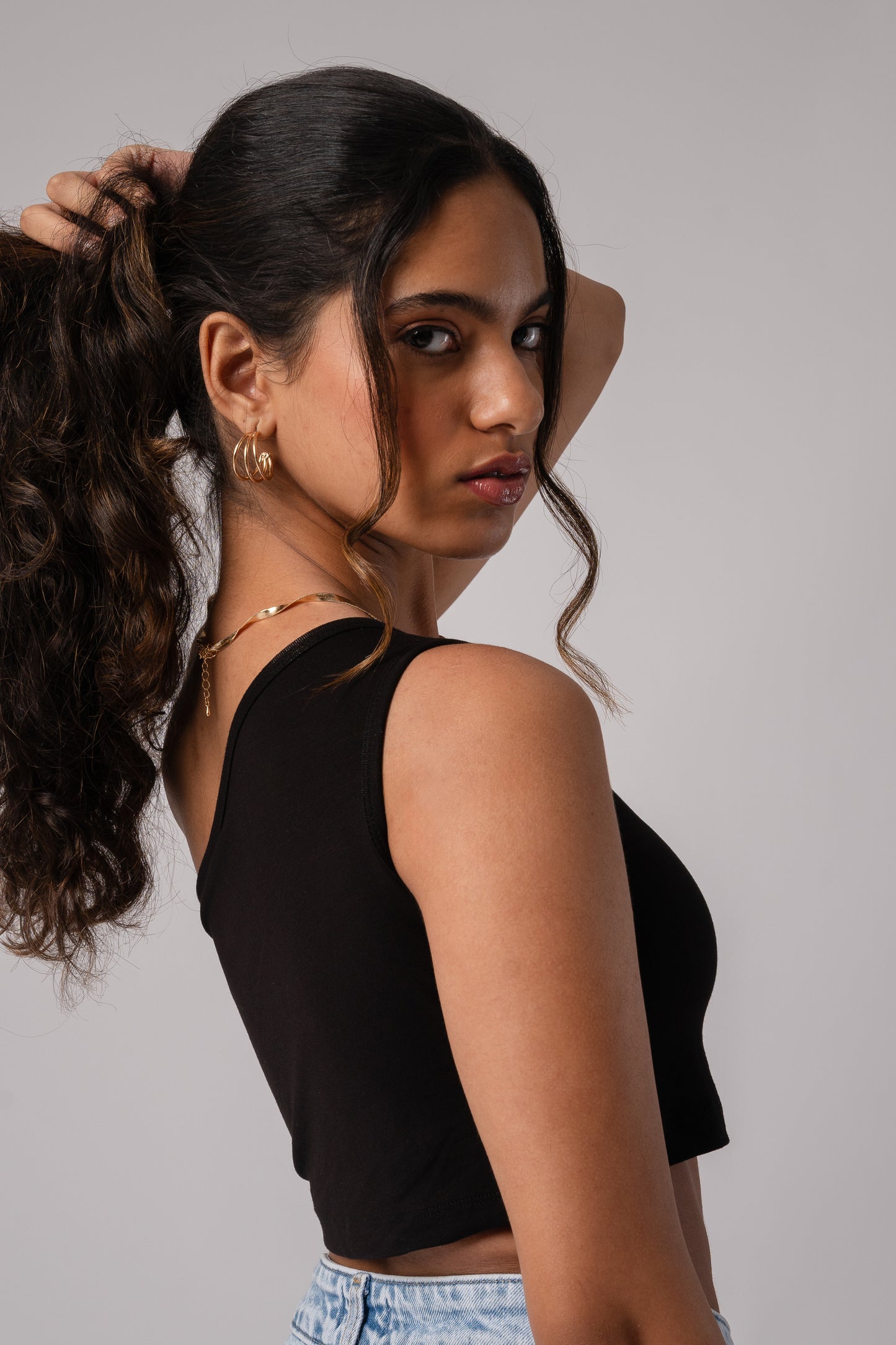 Sleeveless One Shoulder Crop Top with in built bra padding