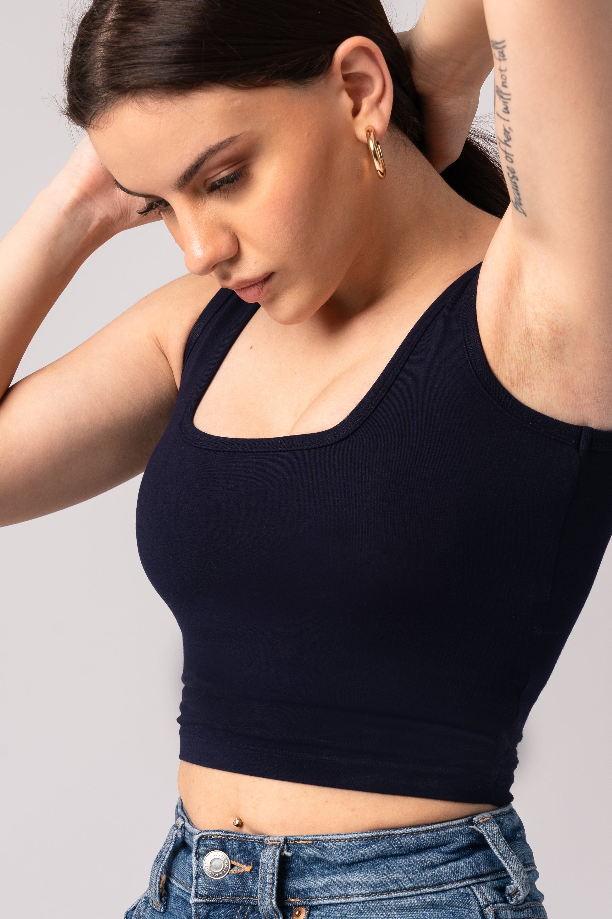 Sleeveless Tank Crop Top with in built bra padding