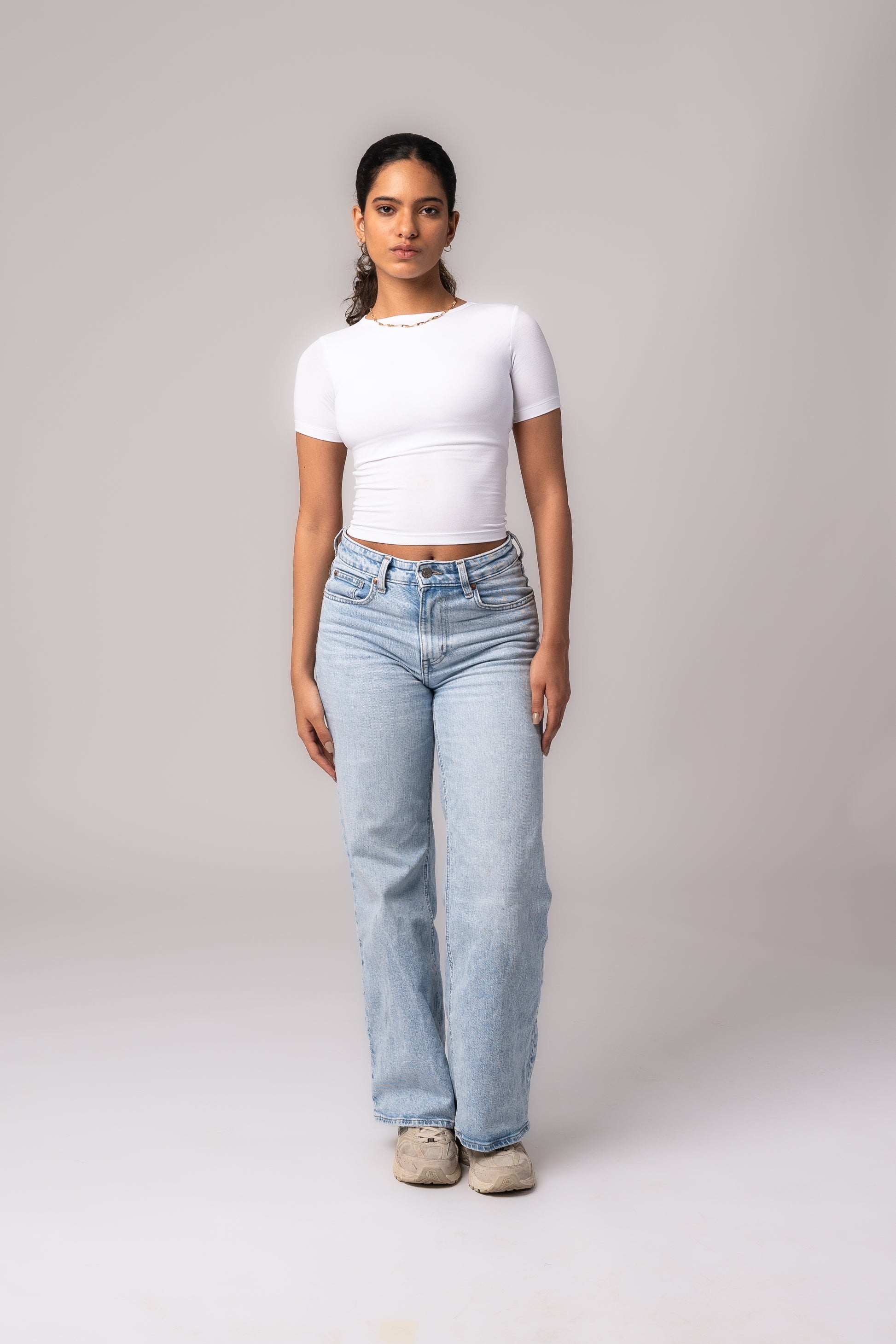 Short Sleeve Round Neck Crop Top with in built bra padding