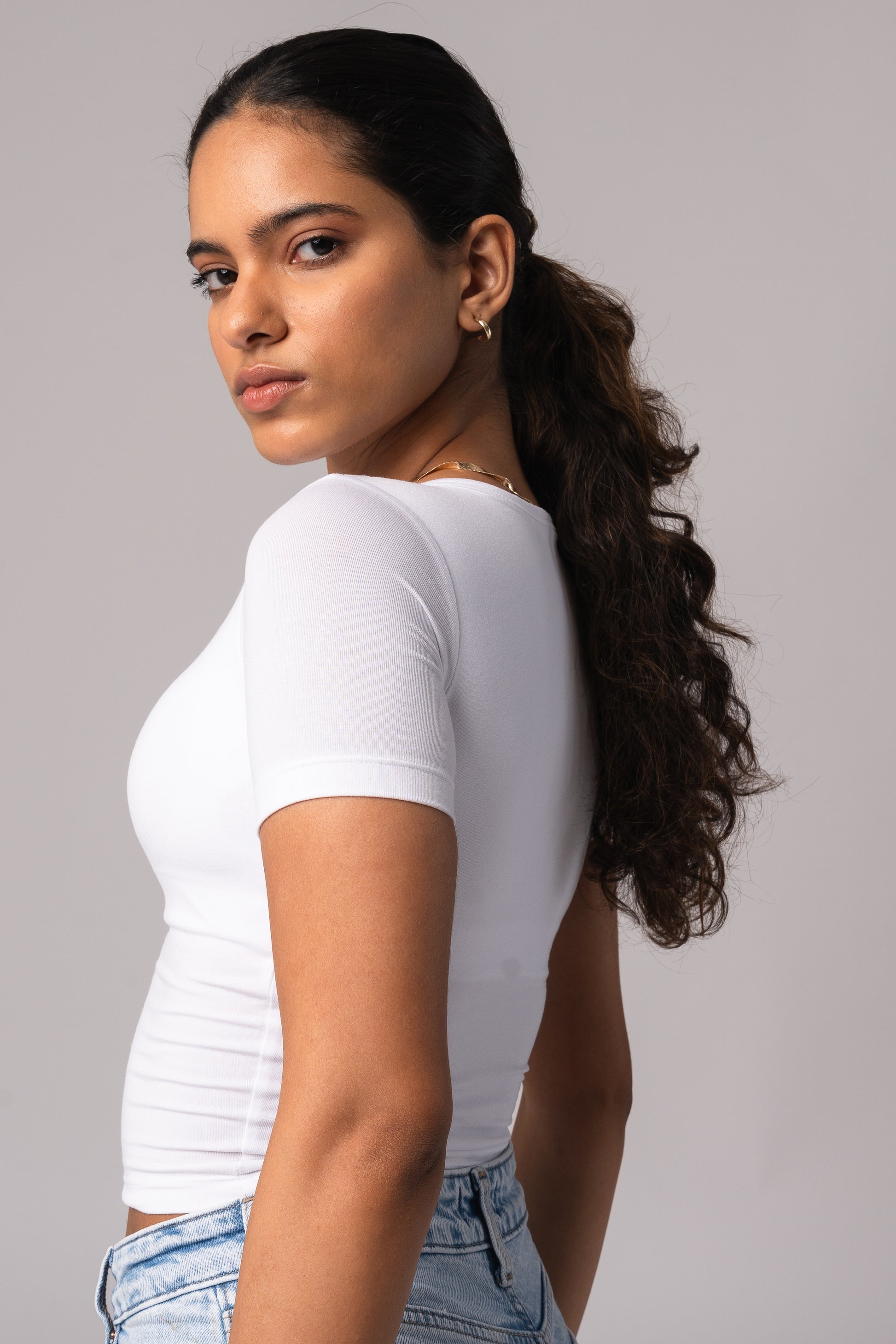 Short Sleeve Round Neck Crop Top with in built bra padding