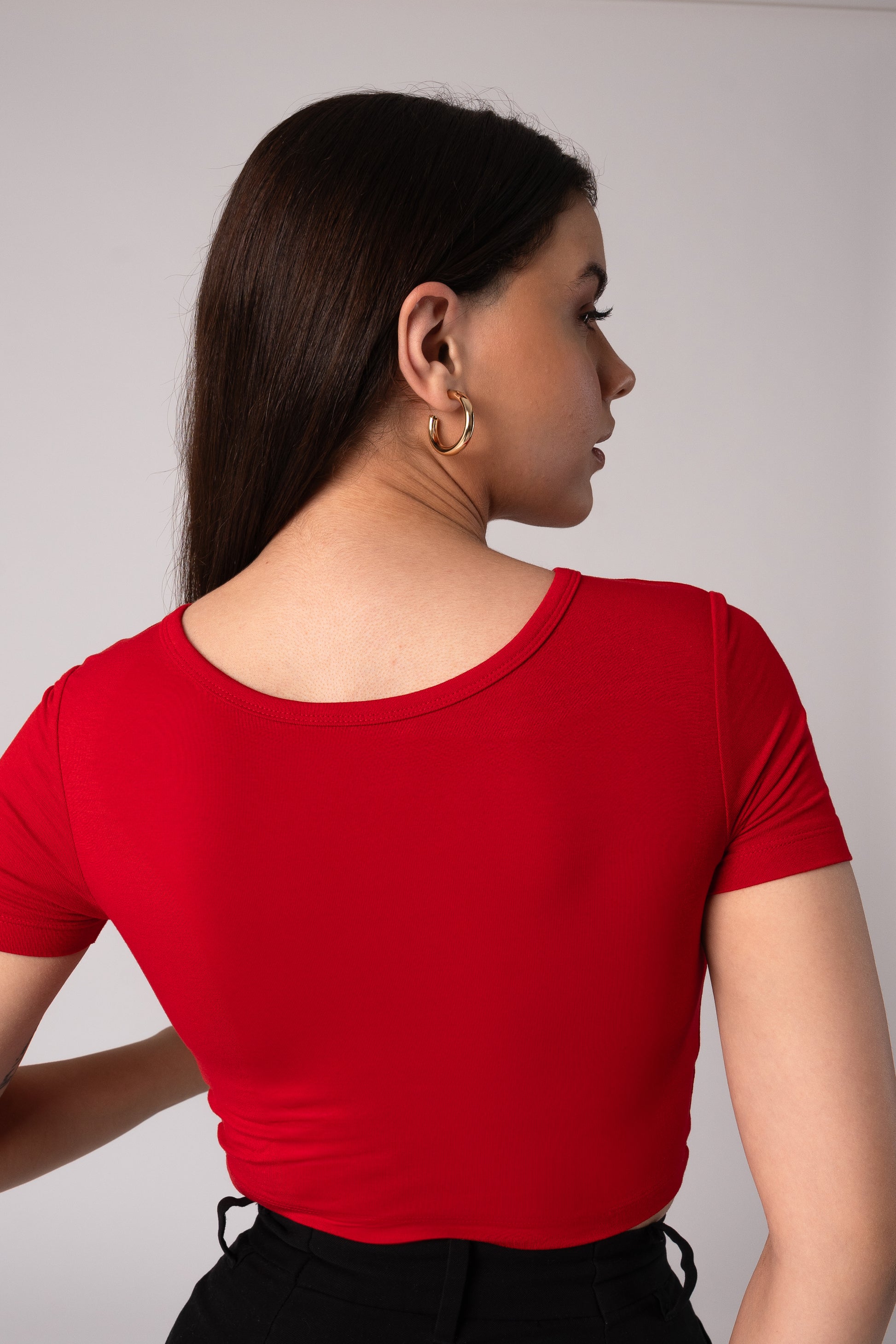 Short Sleeve V-Neck Crop Top with in built bra padding