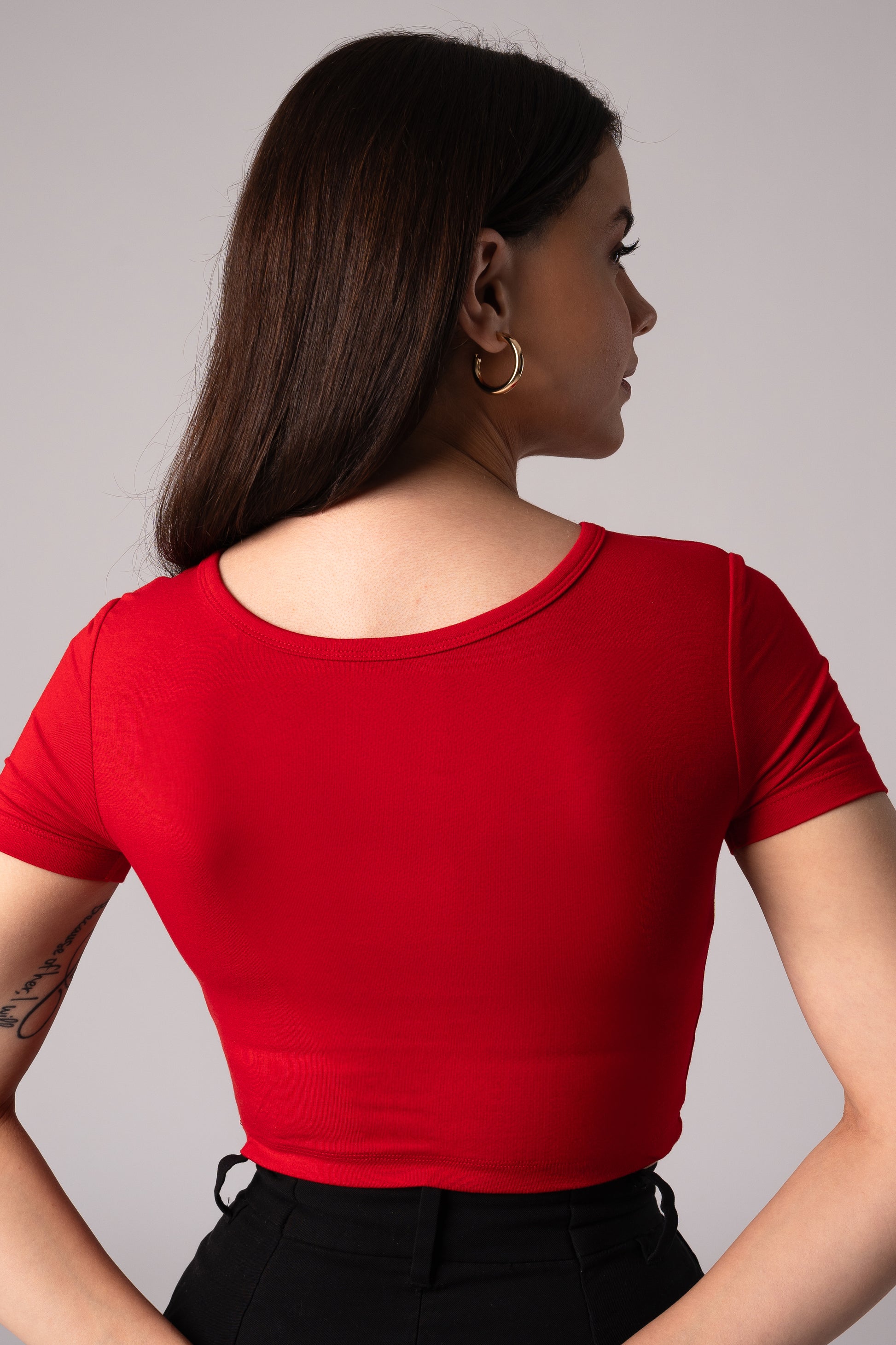 Short Sleeve V-Neck Crop Top with in built bra padding
