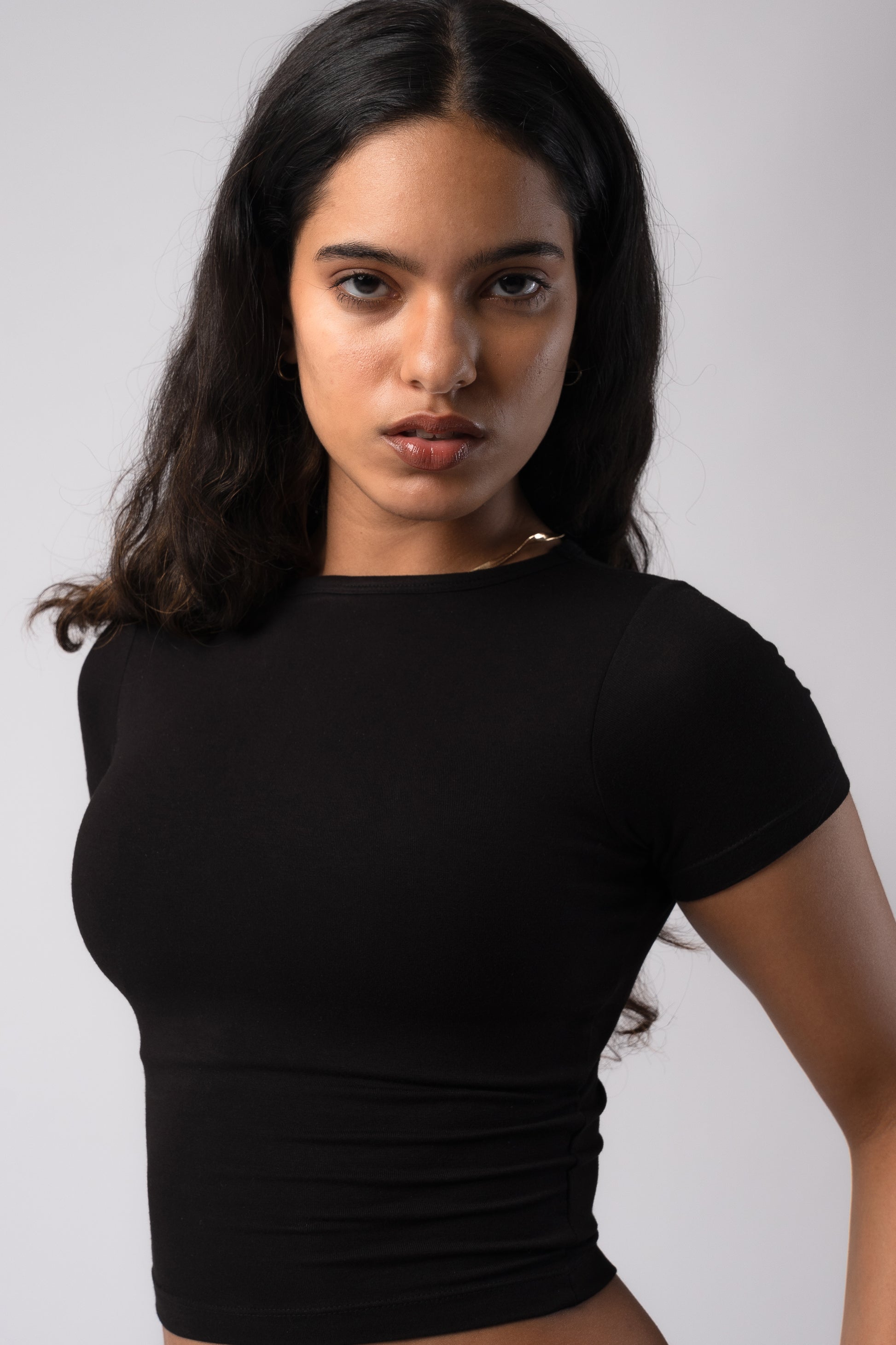Short Sleeve Round Neck Crop Top with in built bra padding
