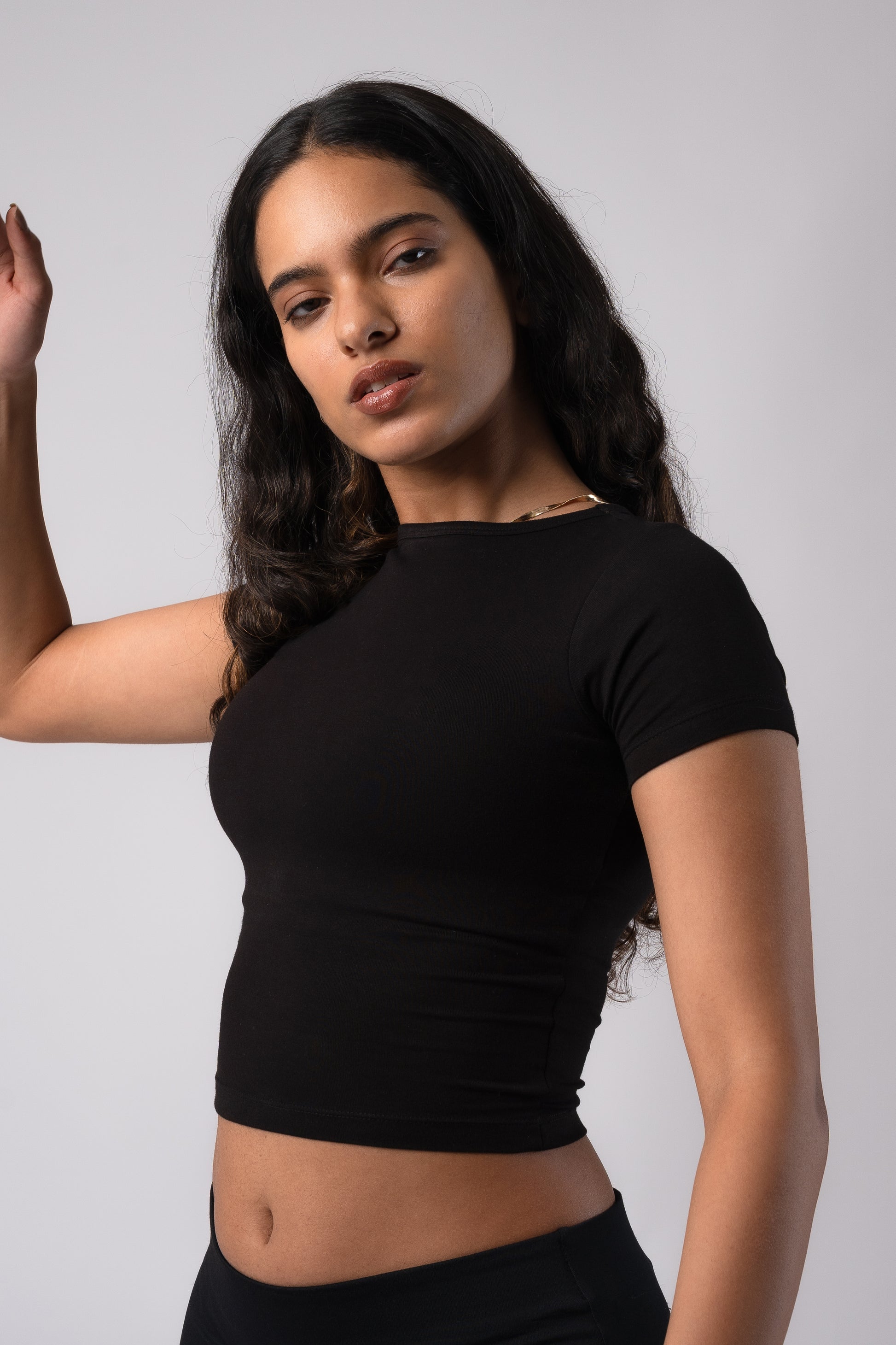 Short Sleeve Round Neck Crop Top with in built bra padding