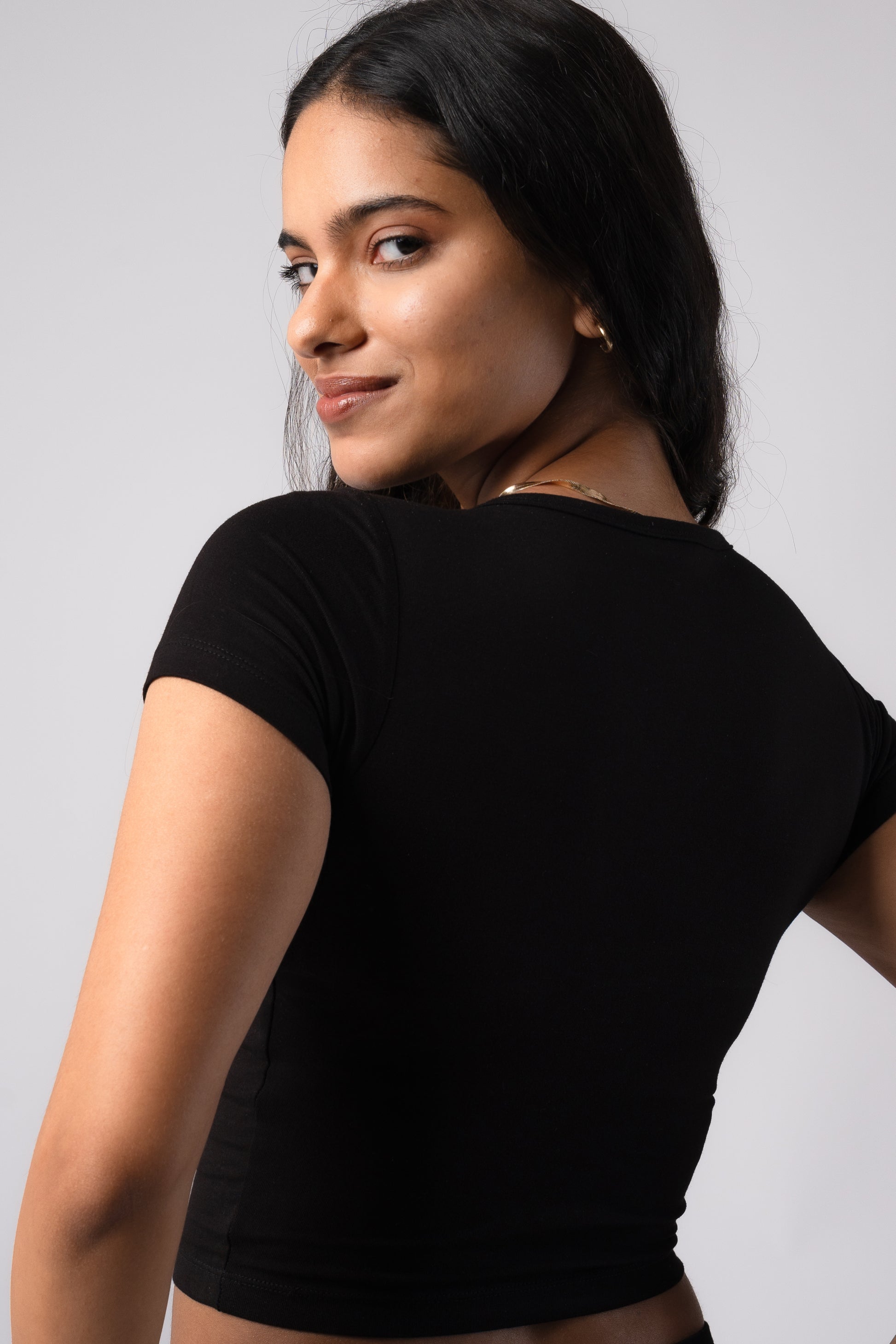 Short Sleeve Round Neck Crop Top with in built bra padding