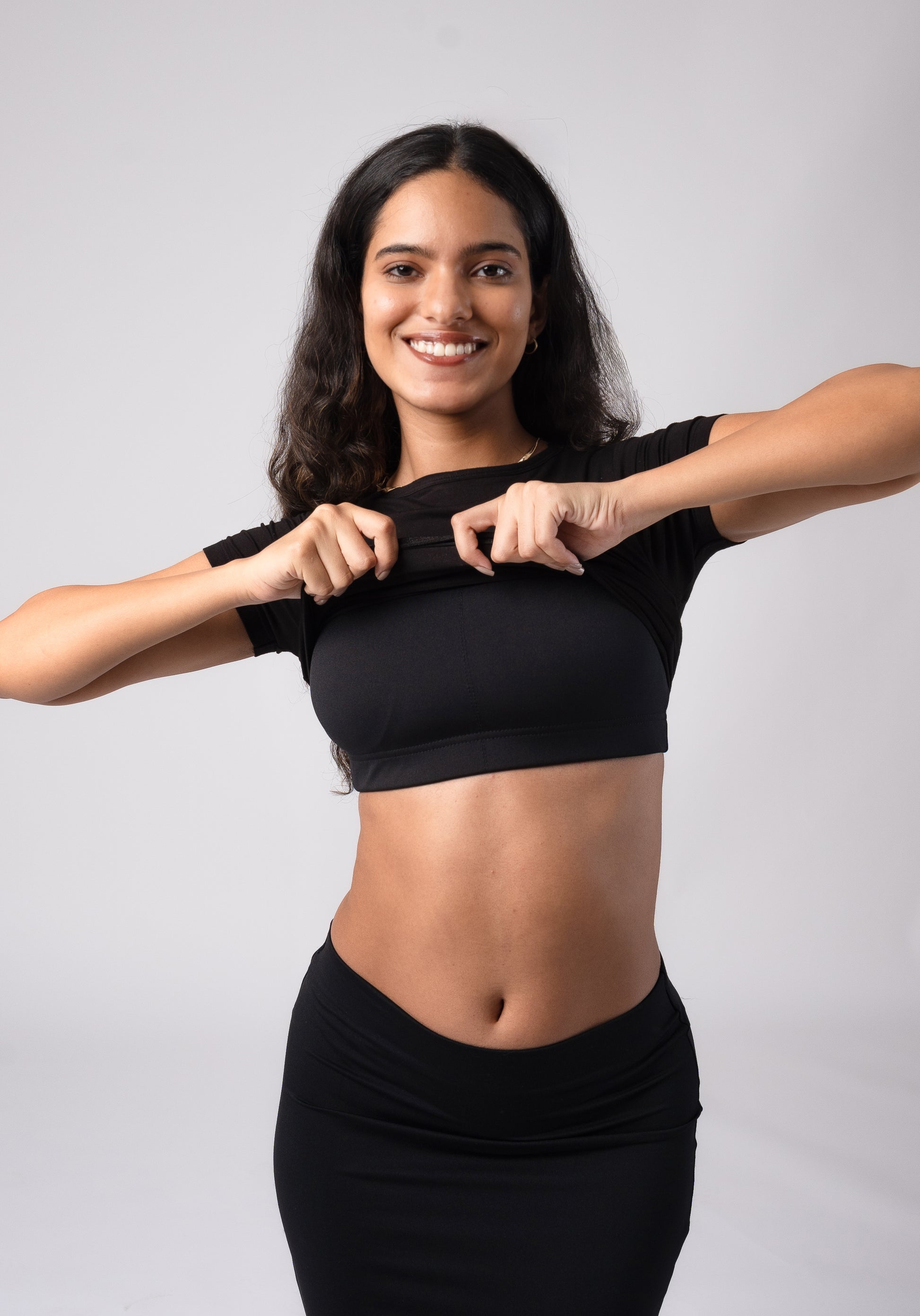 Short Sleeve Round Neck Crop Top with in built bra padding