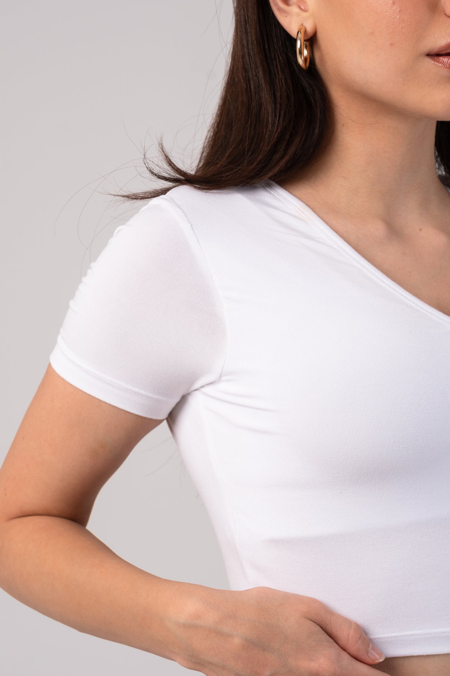 Short Sleeve V-Neck Crop Top with in built bra padding