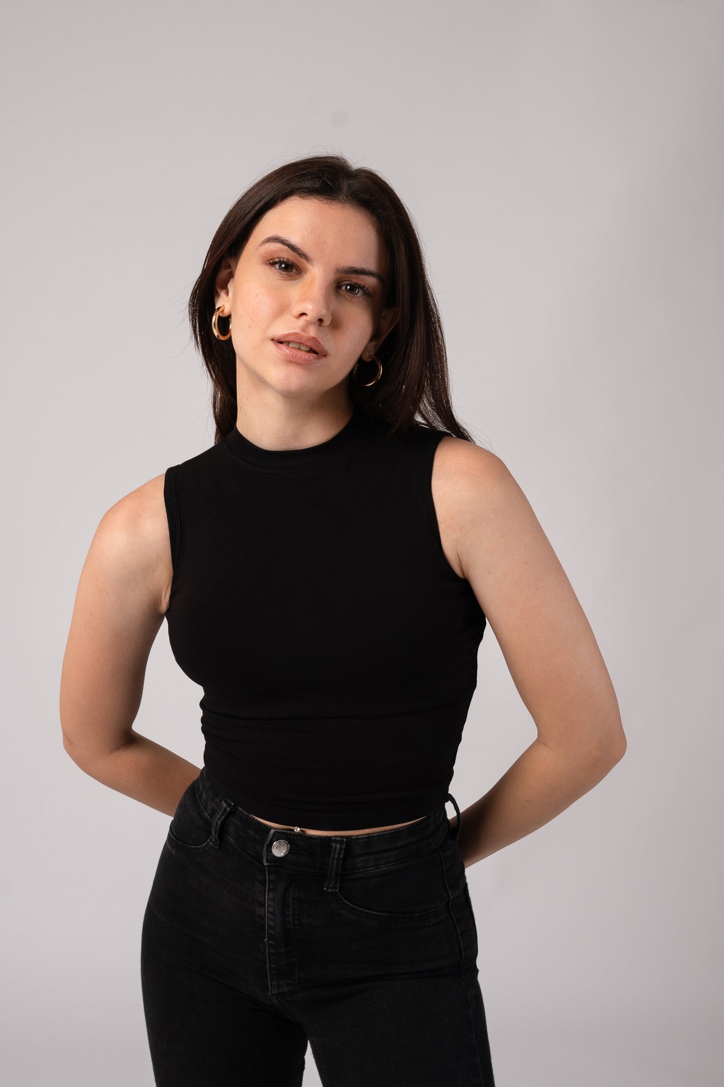 Sleeveless High Neck Crop Top with in built bra padding