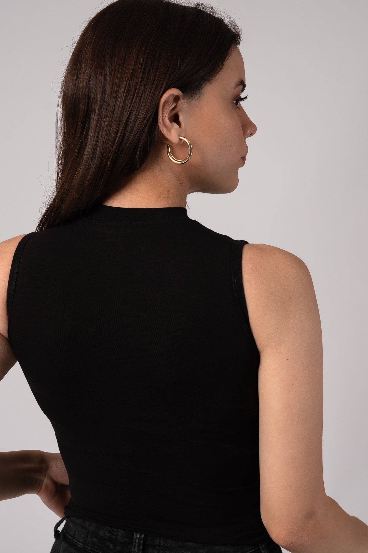Sleeveless High Neck Crop Top with in built bra padding