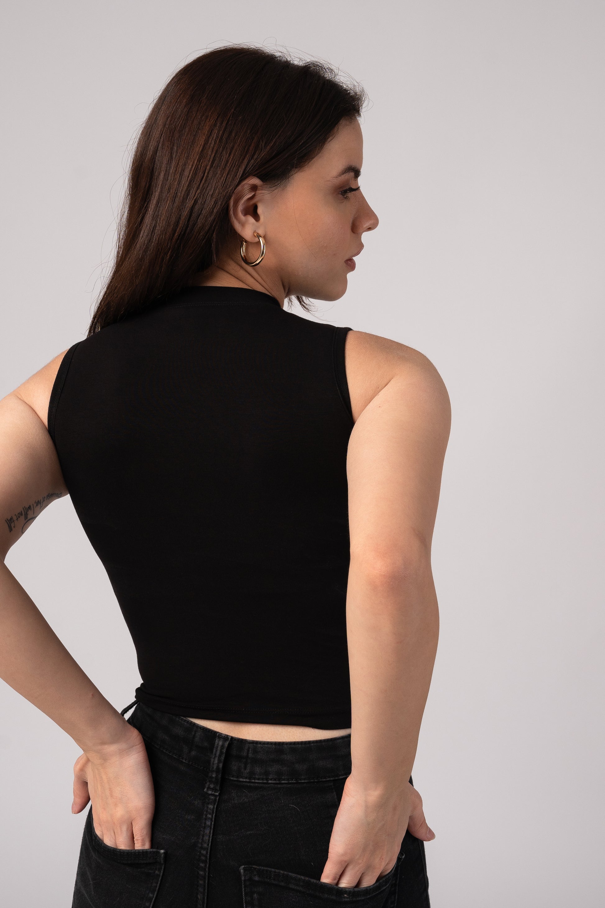 Sleeveless High Neck Crop Top with in built bra padding