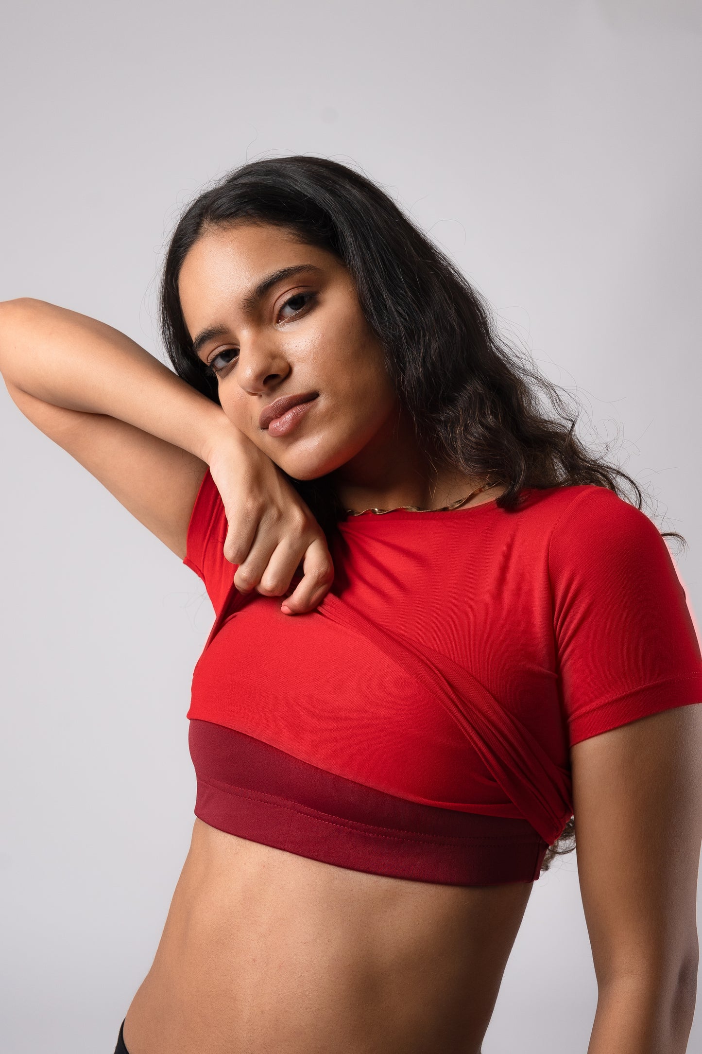 Short Sleeve Round Neck Crop Top with in built bra padding