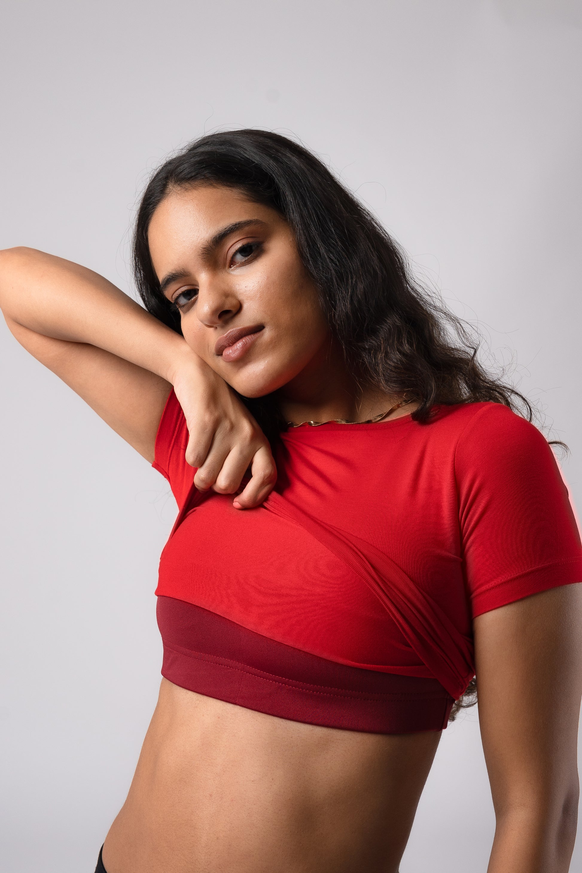 Short Sleeve Round Neck Crop Top with in built bra padding