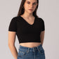 Short Sleeve V-Neck Crop Top with in built bra padding 