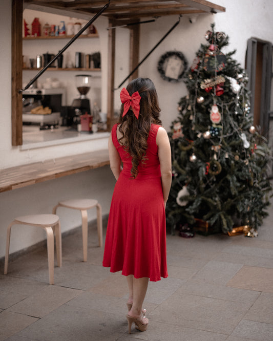 The Red Midi Dress with In-Built Bra