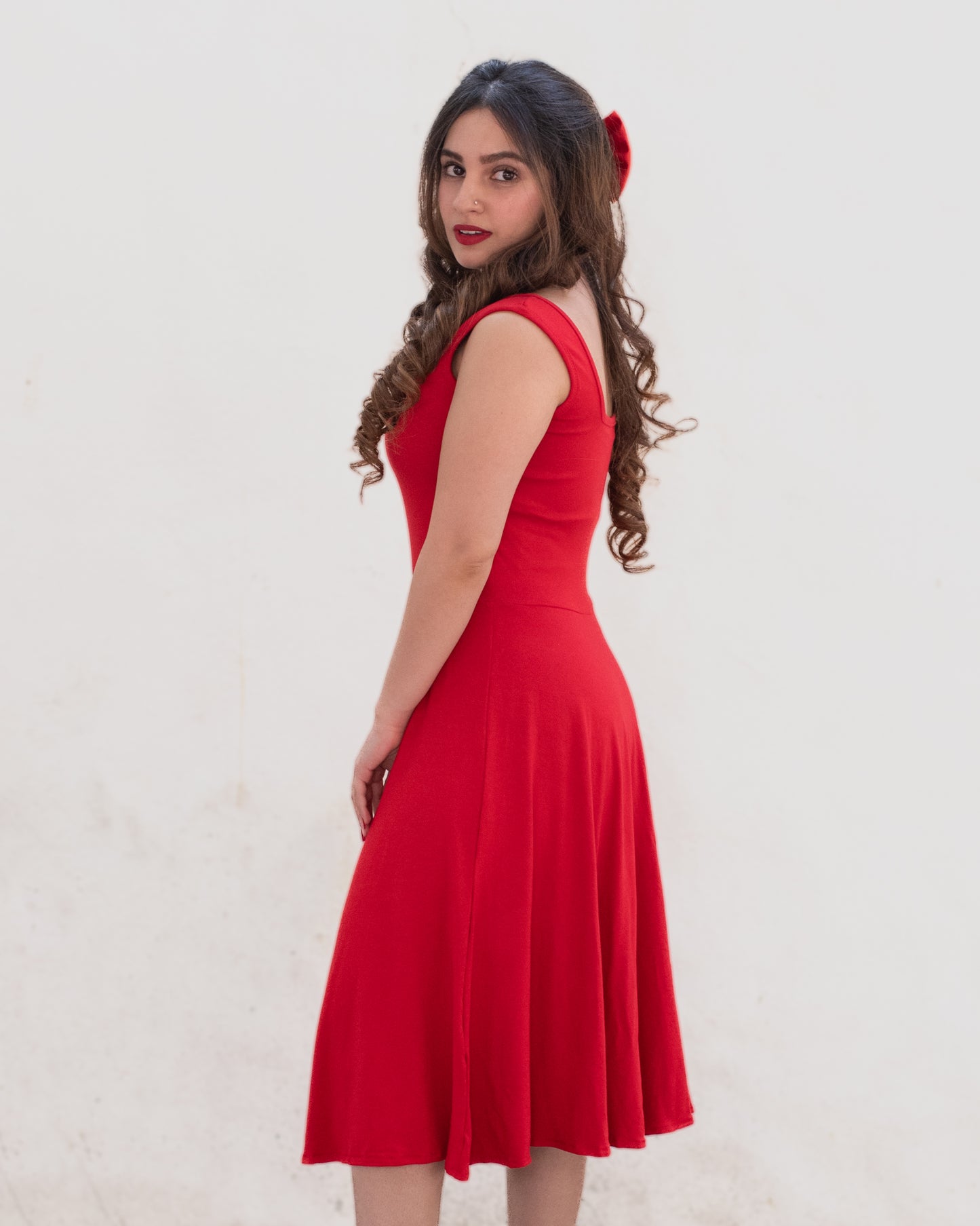 The Red Midi Dress with In-Built Bra