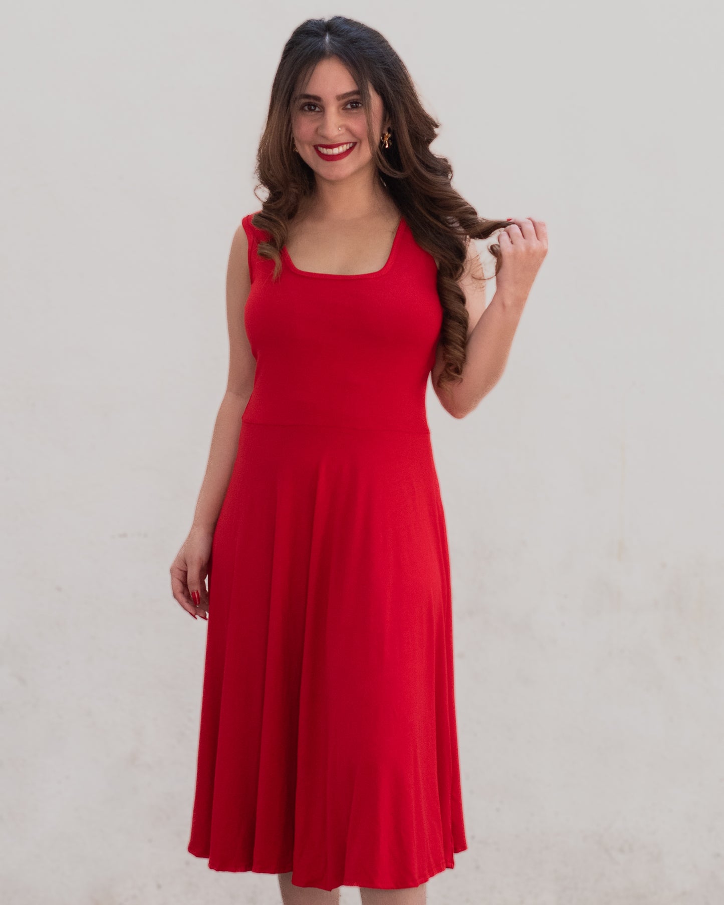 The Red Midi Dress with In-Built Bra