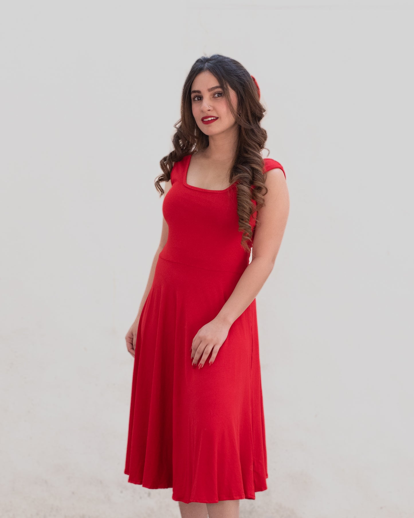 The Red Midi Dress with In-Built Bra