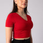 Short Sleeve V-Neck Crop Top with in built bra padding 