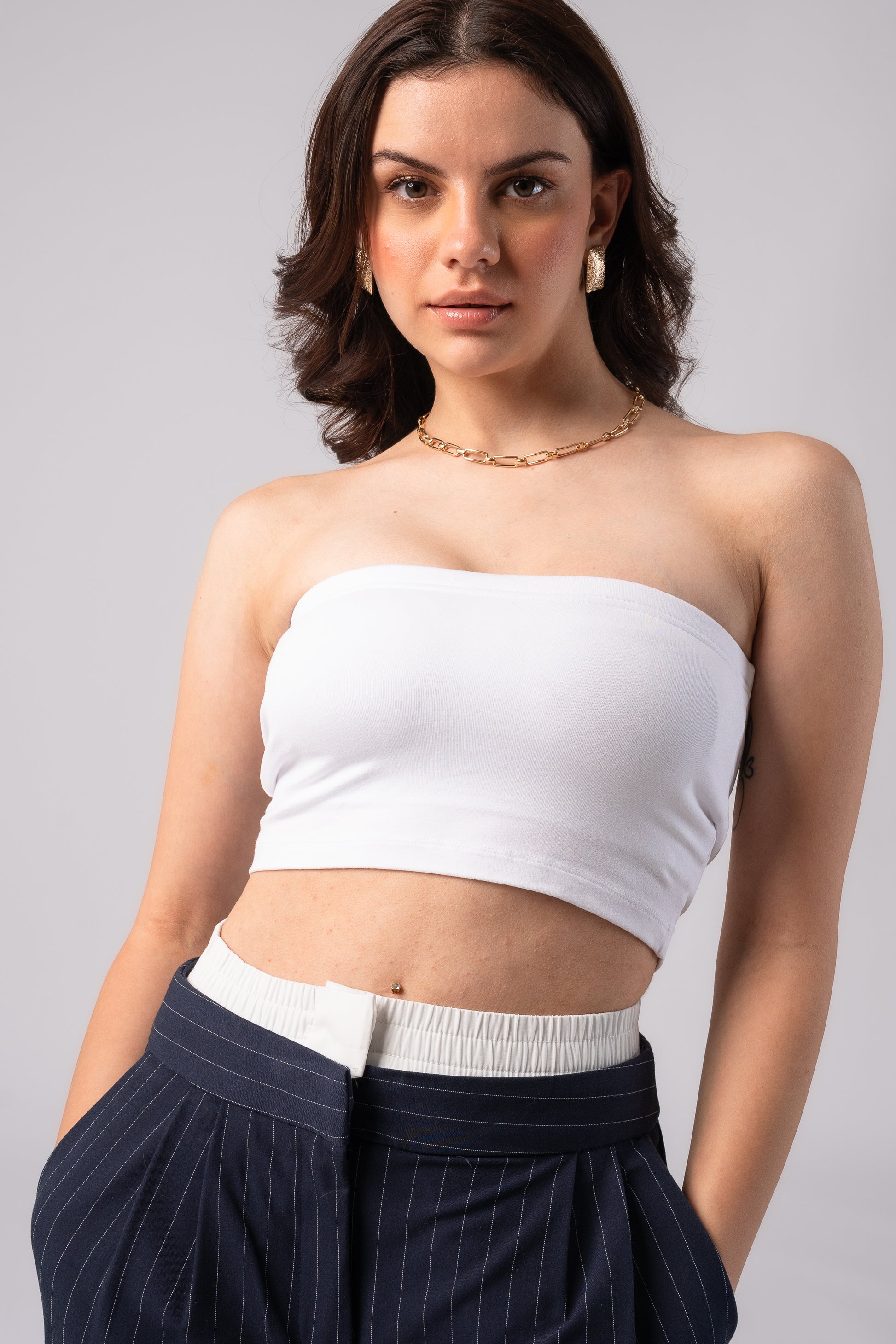 Strapless Tube Crop Top with in built bra padding 