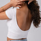 Short Sleeve Backless Crop Top with in built bra padding 