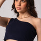 Sleeveless One Shoulder Crop Top with in built bra padding 