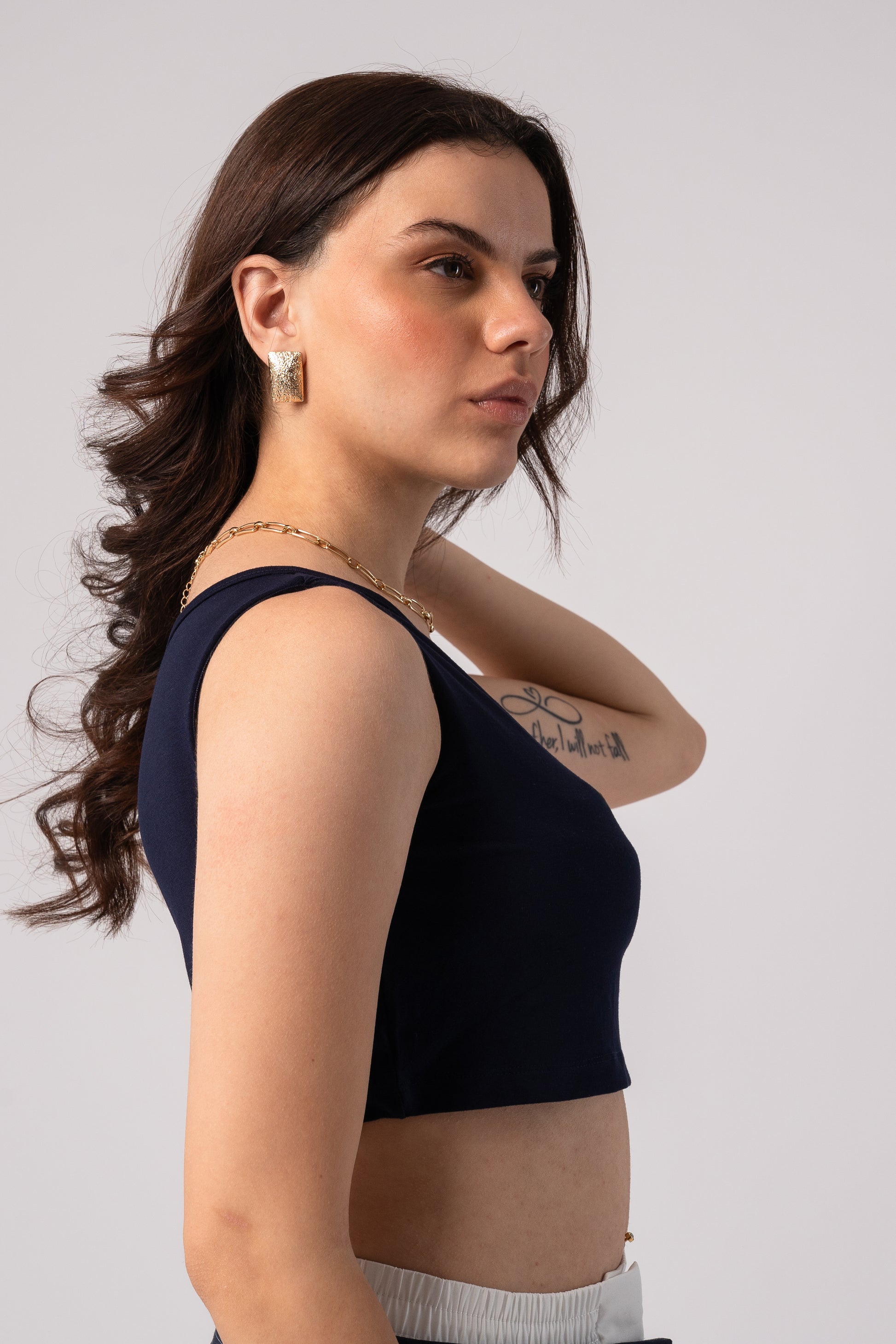 Sleeveless One Shoulder Crop Top with in built bra padding 