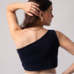 Sleeveless One Shoulder Crop Top with in built bra padding 