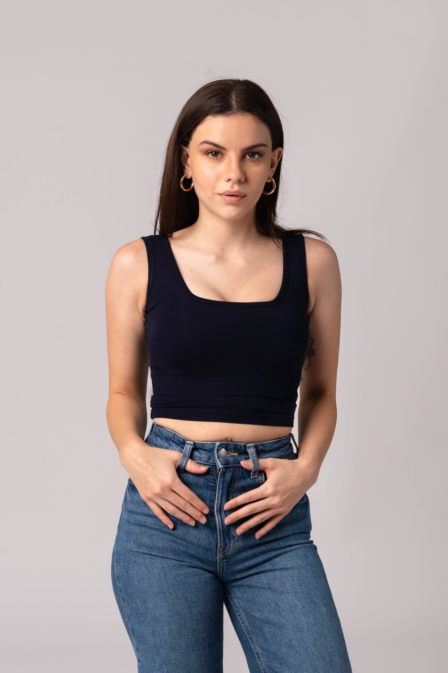 Sleeveless Tank Crop Top with in built bra padding 