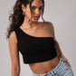 Sleeveless One Shoulder Crop Top with in built bra padding 