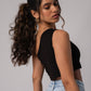 Sleeveless One Shoulder Crop Top with in built bra padding 