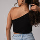 Sleeveless One Shoulder Crop Top with in built bra padding 