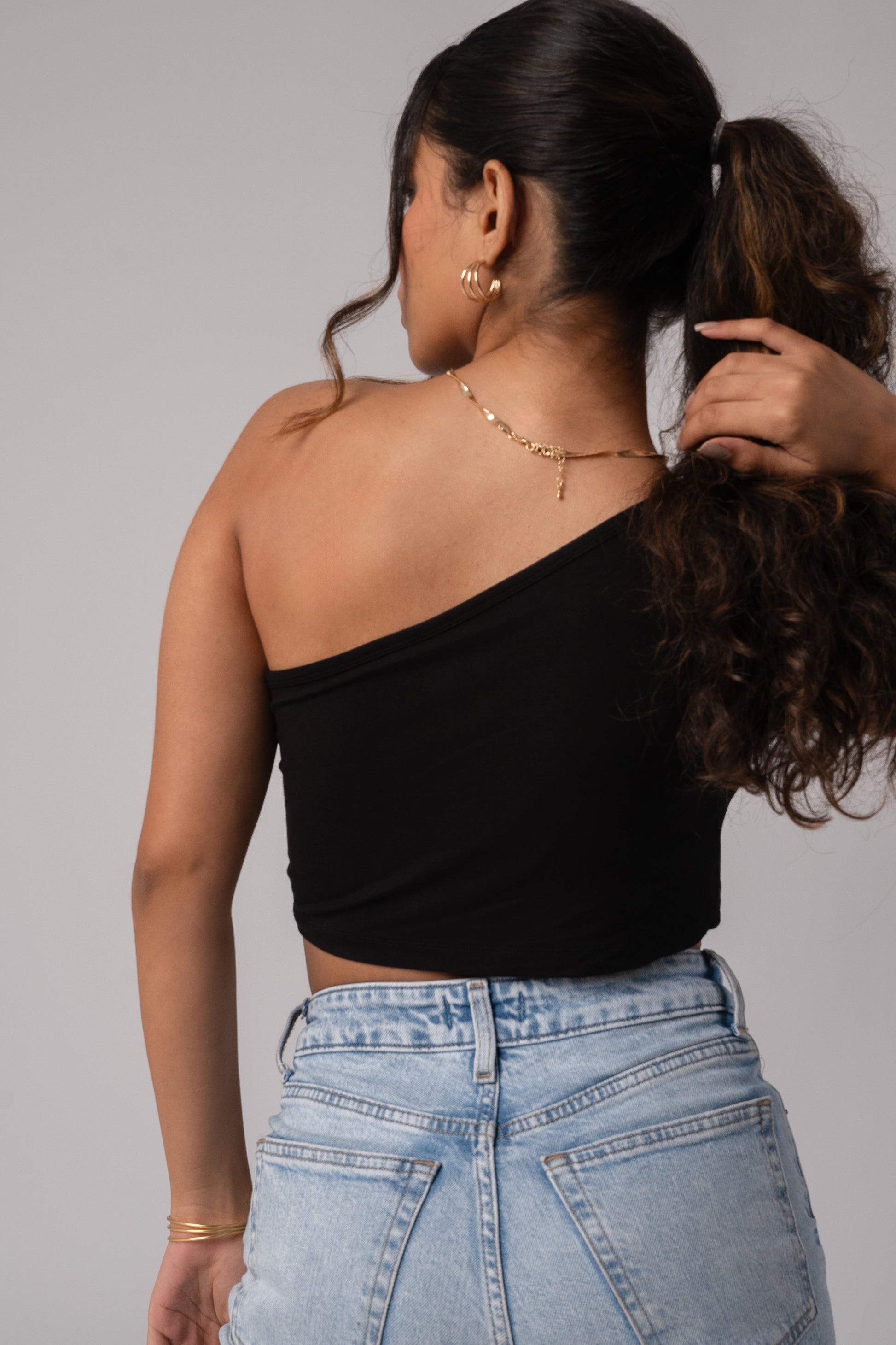 Sleeveless One Shoulder Crop Top with in built bra padding 