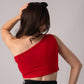 Sleeveless One Shoulder Crop Top with in built bra padding 