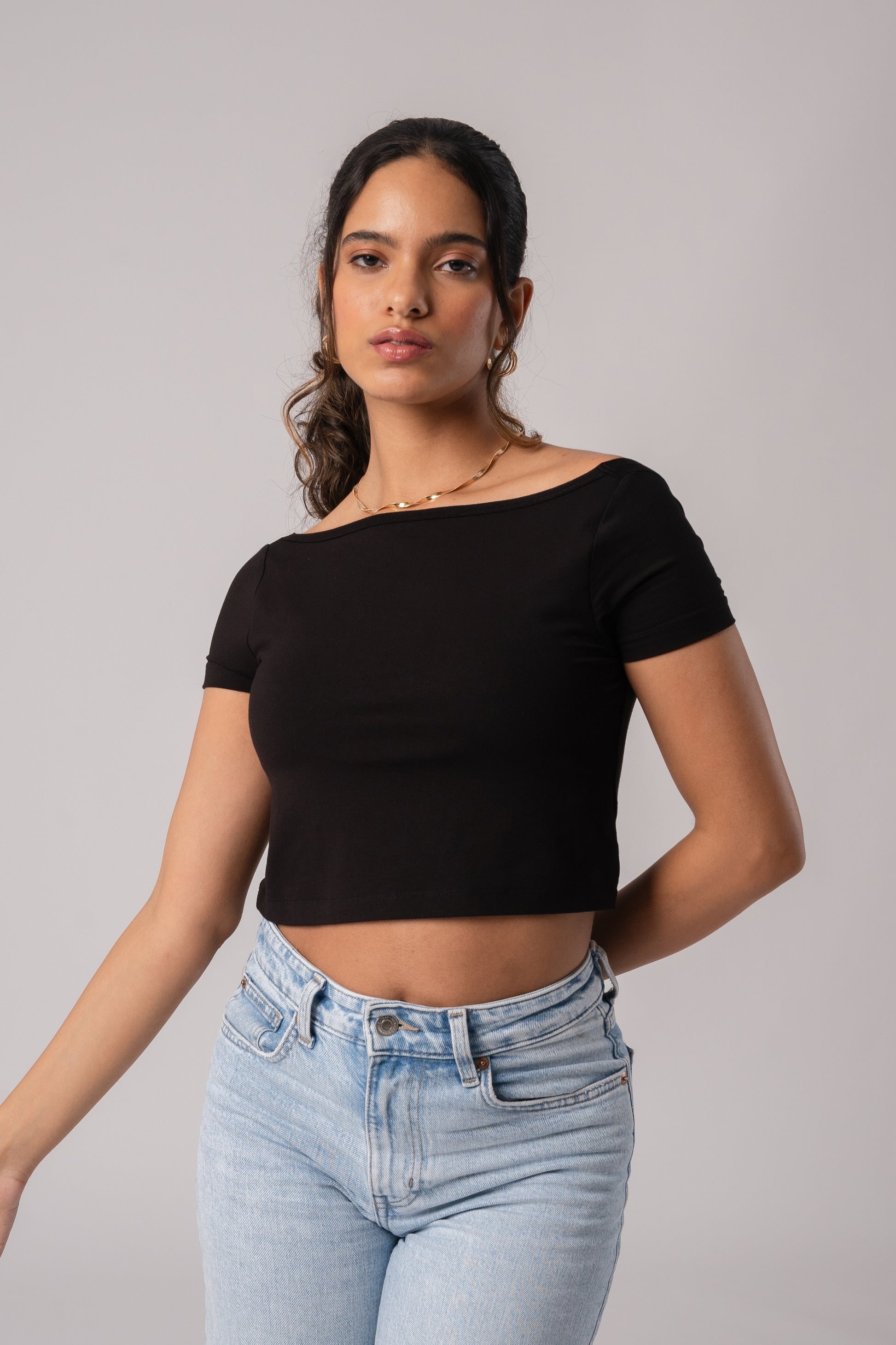 Short Sleeve Backless Crop Top with in built bra padding 