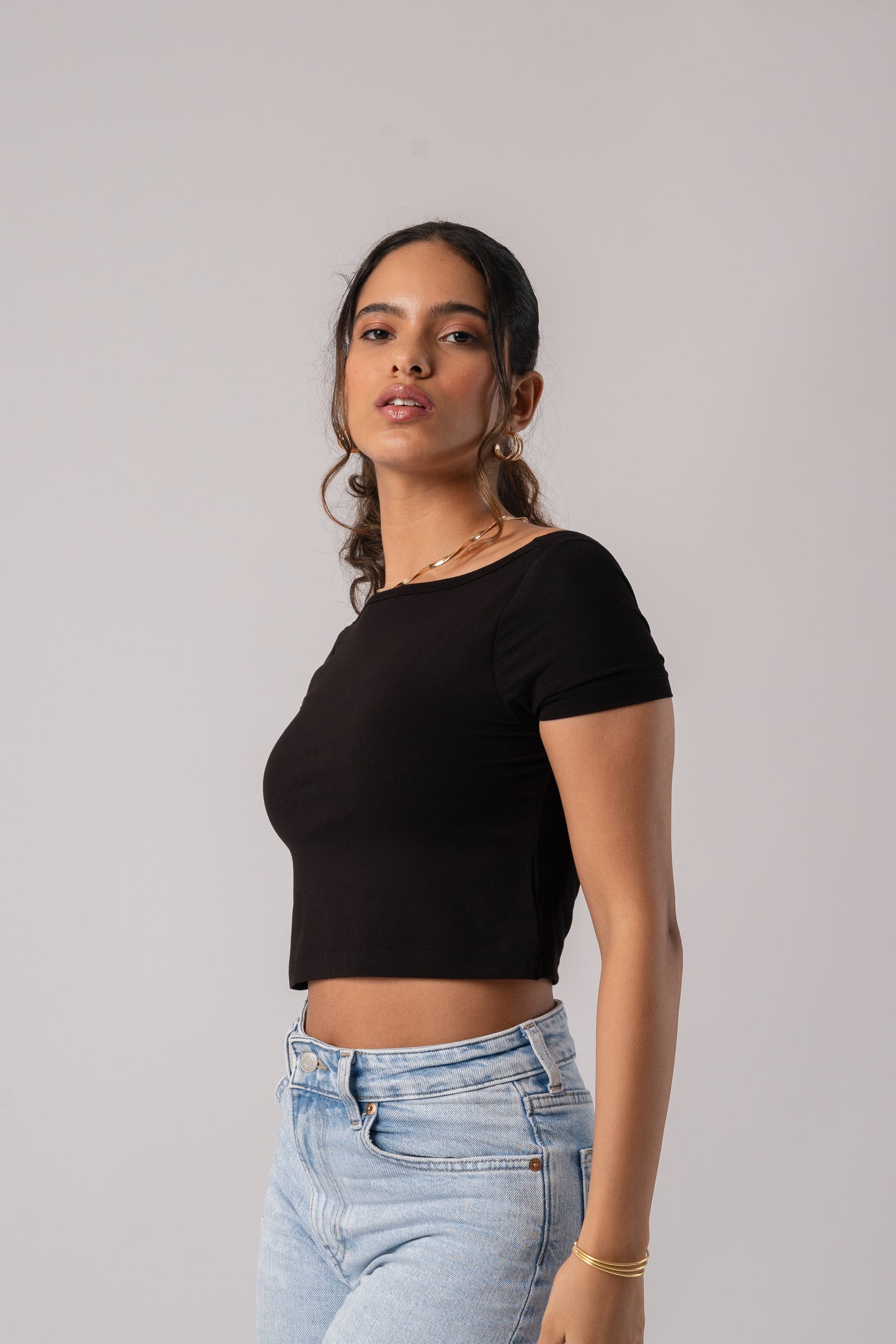 Short Sleeve Backless Crop Top with in built bra padding 