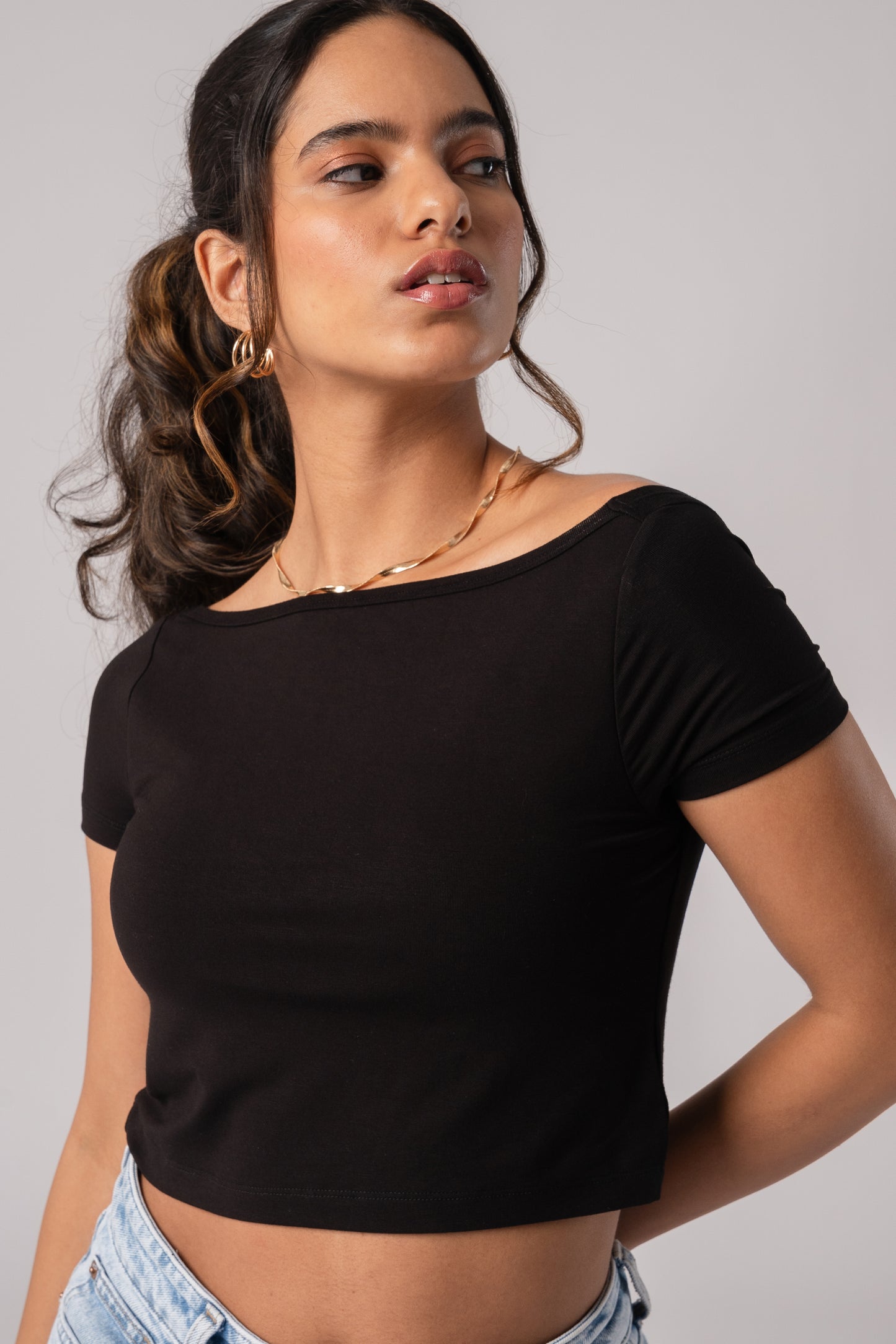 Short Sleeve Backless Crop Top with in built bra padding 