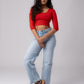 Long Sleeve Scoop Round Neck Crop top with in built bra padding