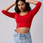 Long Sleeve Scoop Round Neck Crop top with in built bra padding