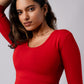 Long Sleeve Scoop Round Neck Crop top with in built bra padding