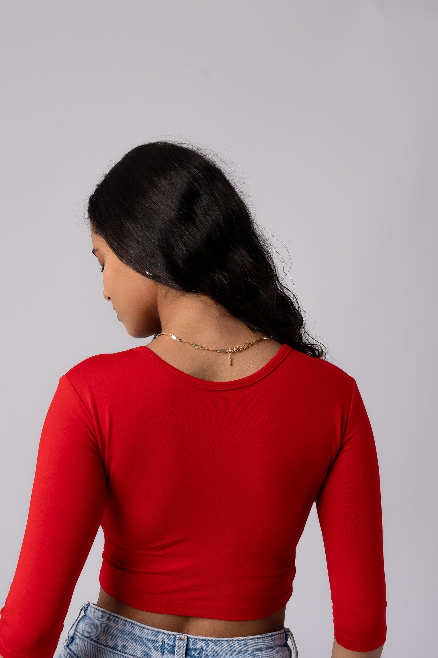 Long Sleeve Scoop Round Neck Crop top with in built bra padding