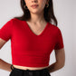 Short Sleeve V-Neck Crop Top with in built bra padding 